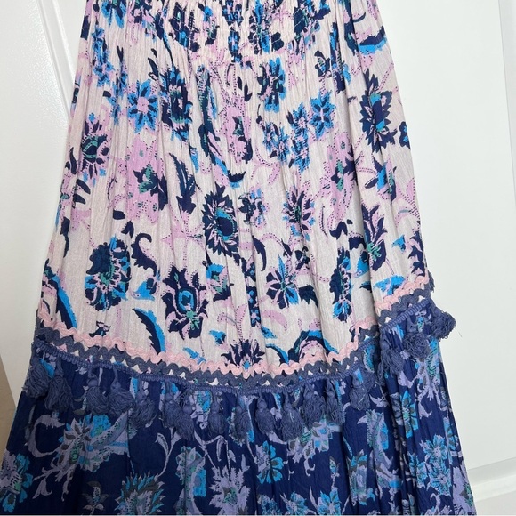 Raga Waiola Halter Maxi Dress Size small Floral Tiered Tassel Smocked V-Neck - Picture 3 of 9